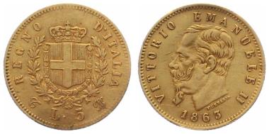 Italien 5 Lire 1863 - Vittorio Emanuele II.